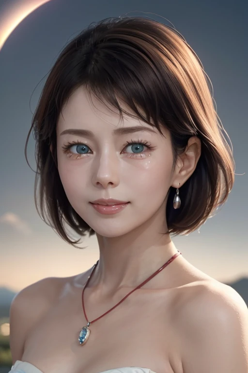 (software:1.8、masterpiece, highest quality),1 girl, alone, hyper Realistic, Realistic,Realistic, Looking at the audience, Light brown eyes:1.4,Brunette Short Bob Hair with highly detailed shiny hair, bright red clothes:1.4, Lepangas:1.4), Mouth closed, Upper Body、big chest eye、eyelash、{Huge|big chest|Huge|Mega} whole :2, Chest cleavage:2、(((Add highlights to the eyes:1.4、big chest eye、Short Bob Hair、Glowing Skin:1.4、Looking at the audience、She is very 美しい and cute、Show me your ears、Beautiful long neck、smile、Close your mouth and smile、Bangs and beautiful teeth)))、Ideal body type、((Very beautiful blue sky background with clouds:2、Beautiful gradation blue sky scenery:2、Very beautiful blue sky background:2))、Beautiful long neck:1.4、(({Huge|big|Huge|Mega} chest, Chest cleavage:2))、(((Portraiture:2、Face close-up:2、Face close-up:2)))、Perfect Anatomy