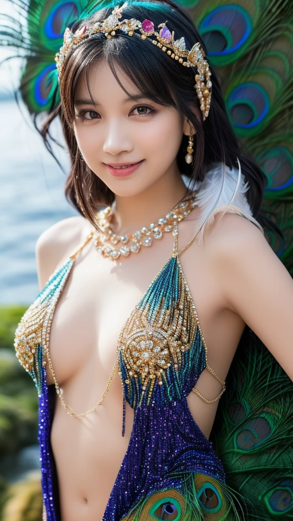 Ultra-detailed complex 3D rendering of faces、(​masterpiece、top-quality、octan render、)、Glamour shot full body image、Very beautiful young elf、 cleavage of the breast、(highlydetailed skin:1.2)、(Pubic hair shows through:1.1)、(((Blue and gold micro bikini and jewelry:1.95))))。、８K、((Very soft breasts))、((noticeable large pink areola))、((large full breasts:１.4))、Beautiful Caucasian woman with big buttocks full soft breasts and white skin、1 persons、Long braided hair、large full breasts、dynamic ungle,((Jewel Magic Wand)) 、hyper realistic photography、(((Black hair)))、（futuristic city backdrop）、face muscles、(((Detailed and ornate diamond crown))))、In the style of Marvel Comics、 ArtStation Trends, Clear focus, intricate detailes, ighly detailed, Detailed green eyes, foco nítido, a digital rendering, proffesional、abdominals、glowy skin、sexypose、（Golden tattoos all over the body）、Golden lame skin、Mansuji、s ass、（Jewel the whole body）、It has silver scales）、a blond、Seductive look、Detailed and beautiful white teeth、Armpit、both sides