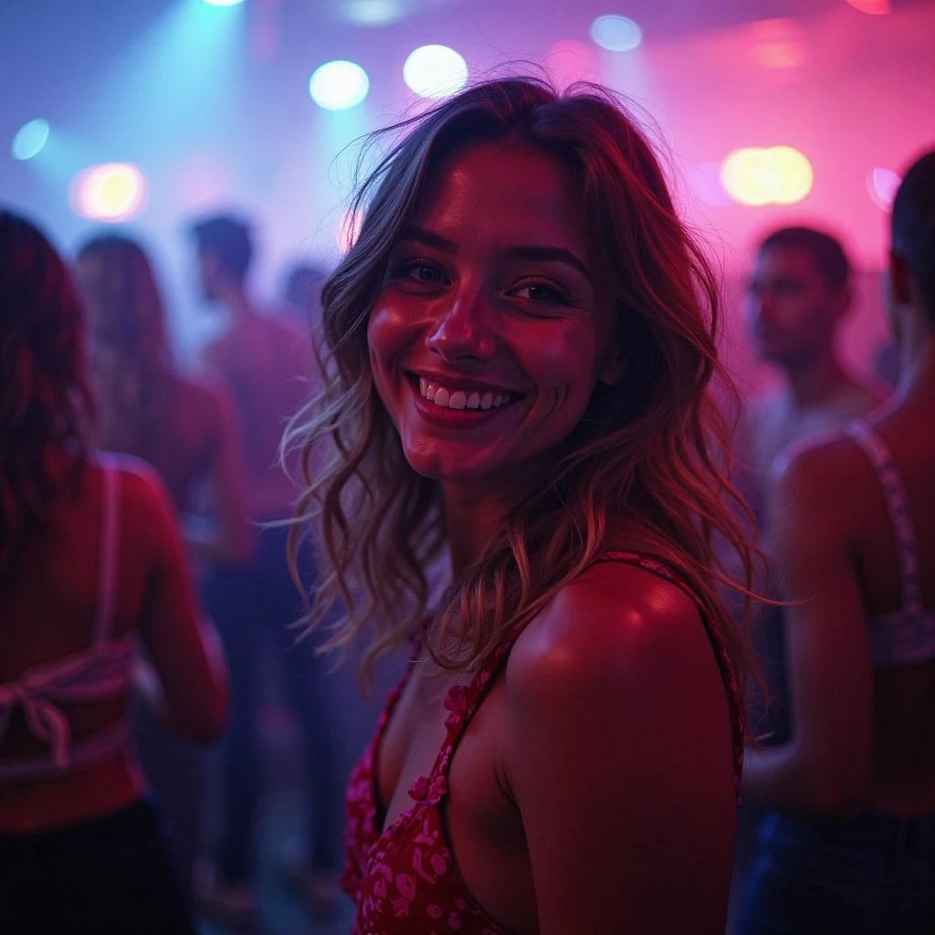 college party with many sexy college girls, seductive face, sexy body, smiling, seductive look, dancing, party atmosphere, after having sex, sex face, flushed face, detailed eyes