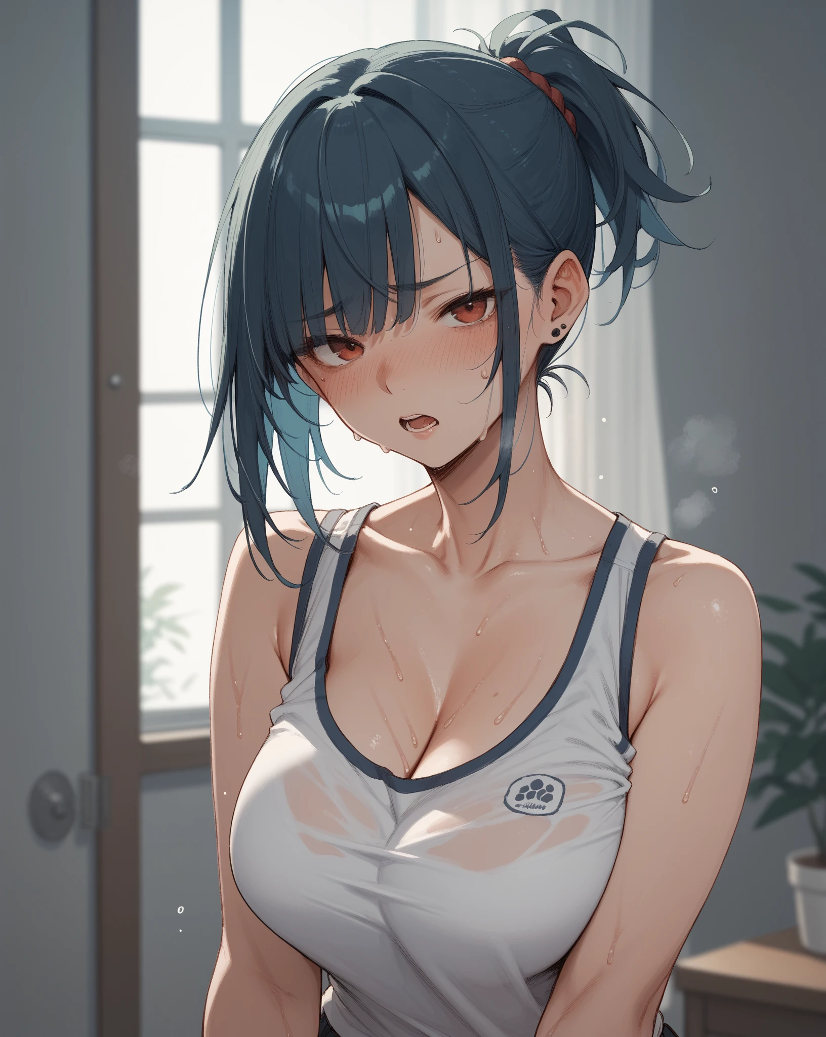 (top quality:1.5, best quality, masterpiece), 80s retro cars, Feels like a movie poster, a 18 year old girl, short dolphin pants, colorful tank top, seductive pose, 80s background, girl, cat 귀, nekomimi, smirk, random background, Bukkake, female masturbation, Feels like a movie poster, black hair, nekomimi, cat 귀s, choker, sexy look, blush, sweating, wet skin, Take off your pants, Various facial expressions, various postures, Feels like a gravure model, a bewitching expression, sexy look, A variety of costumes, Bewitching posture, sexy look, Bewitching posture, slim 몸매, slim, sweating on the skin, skin is wet, wet skin, chokers, earring, long ponytail, running shoes, orgasm, orgasmic facial expressions, Mischievous look, eyes are half closed, shy, Flushed Face, godcat1, cat, rear cat, Bukkake, pubic hair female pubic hair, female masturbation, dolphin shorts, small breasts, black_pantyhose, pantyhose