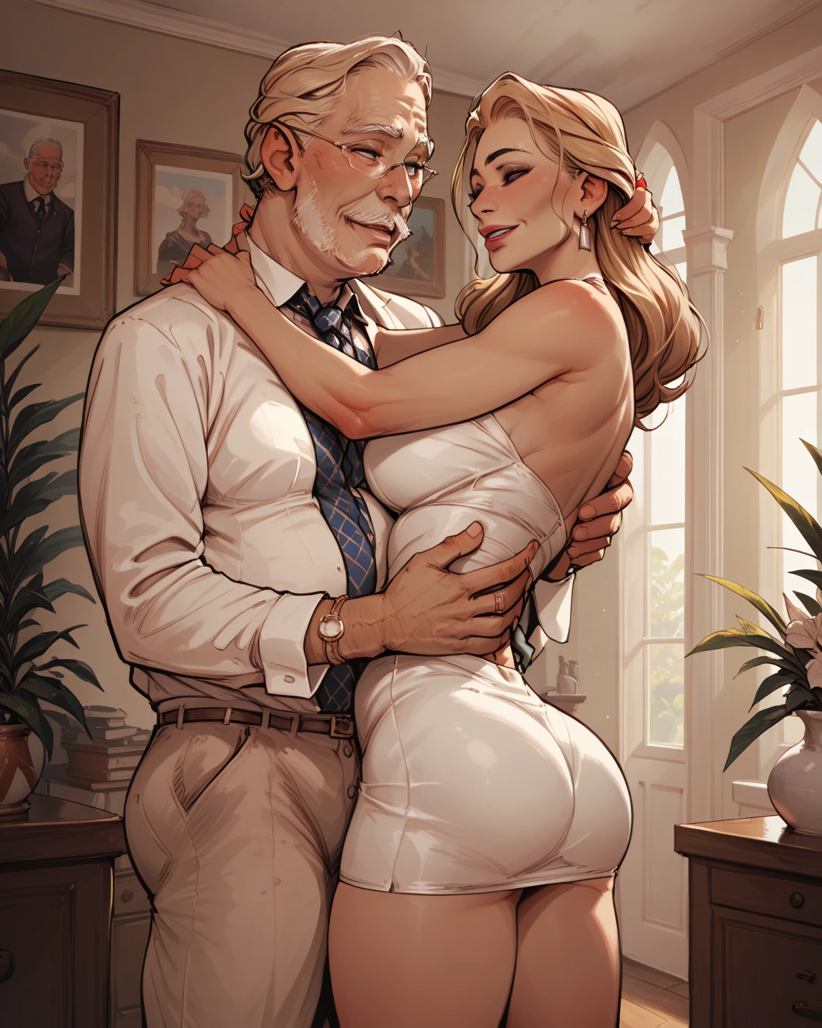NSFW,
(School,classroom:1.6,rape,netorare,From the side,cowboy shot),
(couple:1.8),(husband and wife:1.8),
(my husband is 20 years old:1.6),
(wife is a old hag:1.6,(aging:1.5),(facial wrinkles:1.2),(wrinkled face:1.2),(Old lady in her 50s with wrinkles on her face:1.5),(There are wrinkles around the eyes:1.3),(Has nasolabial folds:1.4)),
(wife,crawl on all fours:1.6,sex:1.6,rape:1.6,butt side husband:1.6,husband grabbing wife's hip:1.6,husband mounting on wife's ass:1.6,Afterglow:1.6,orgasm:1.6,trembling:1.6,Sweat),
(jacket falls off:1.6,bra see through:1.6,wife's skirt slip off:1.6,Panties slip off:1.6),
(Show your chest and hips:1.6),
,,,
(((masterpiece))),(((highest quality))),(((4K,8K))),(((Very detailed CG))),(((High resolution, very unpleasant))),
(((realistic illustration,realistic,depth))),(((1.5 intricate details))),((((super wide shot)))),
((((UE5 screenshot))),
(beautiful eyes, fine eyes, pretty eyes, natural eyebrows),
,,,
strong light