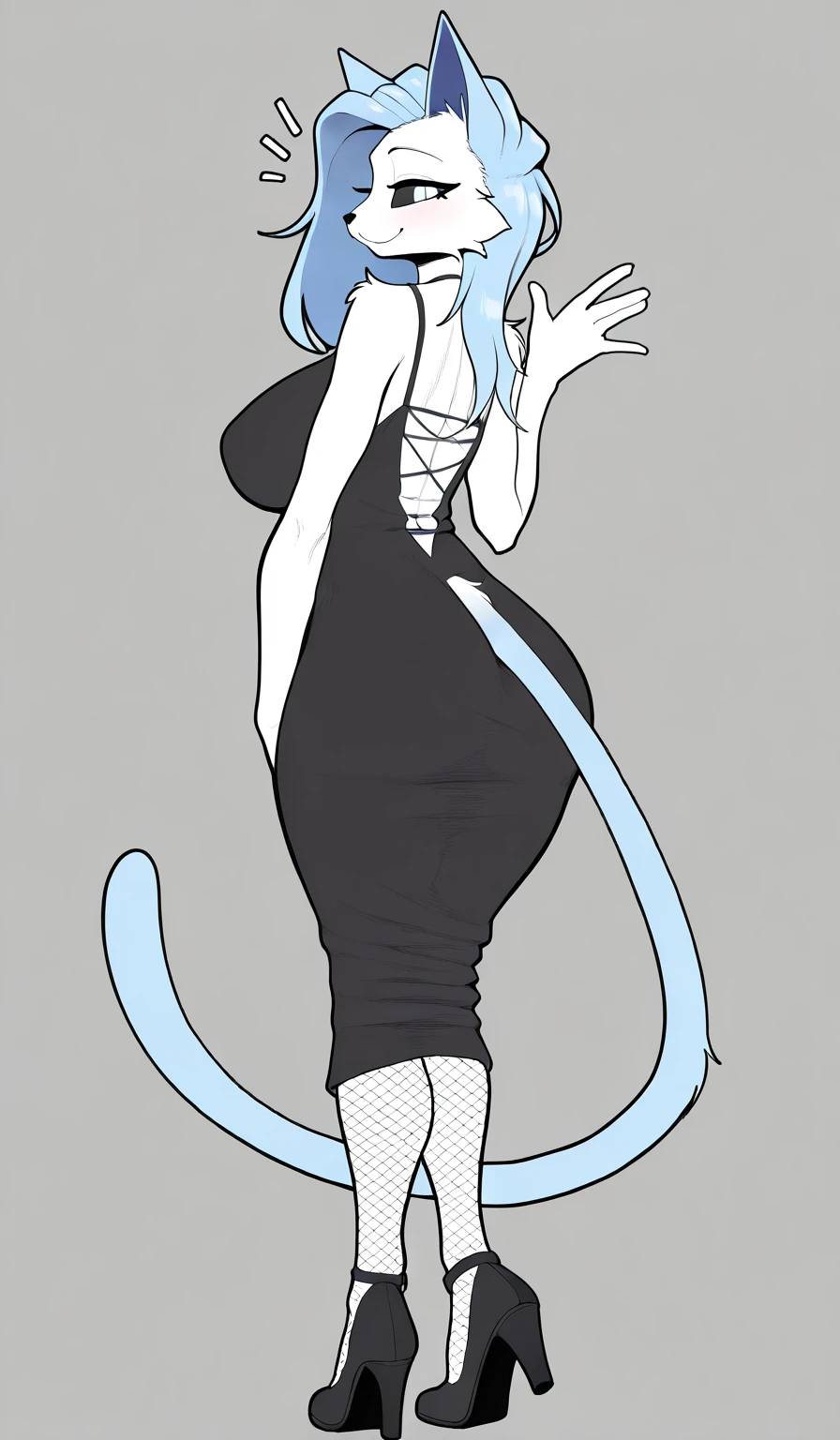 1girl, solo, breasts, looking at viewer, short hair, bangs, blue eyes, black hair, thighhighs, animal ears, bare shoulders, closed mouth, tail, full body, detached sleeves, black thighhighs, cat ears, leotard, cat tail, animal ear fluff, clothing cutout, kneeling, turtleneck, highleg, cat girl, black leotard, highleg leotard, grayscale, monochrome, osamu tezuka inspired, retro artstyle, adorable, high res, glossy.