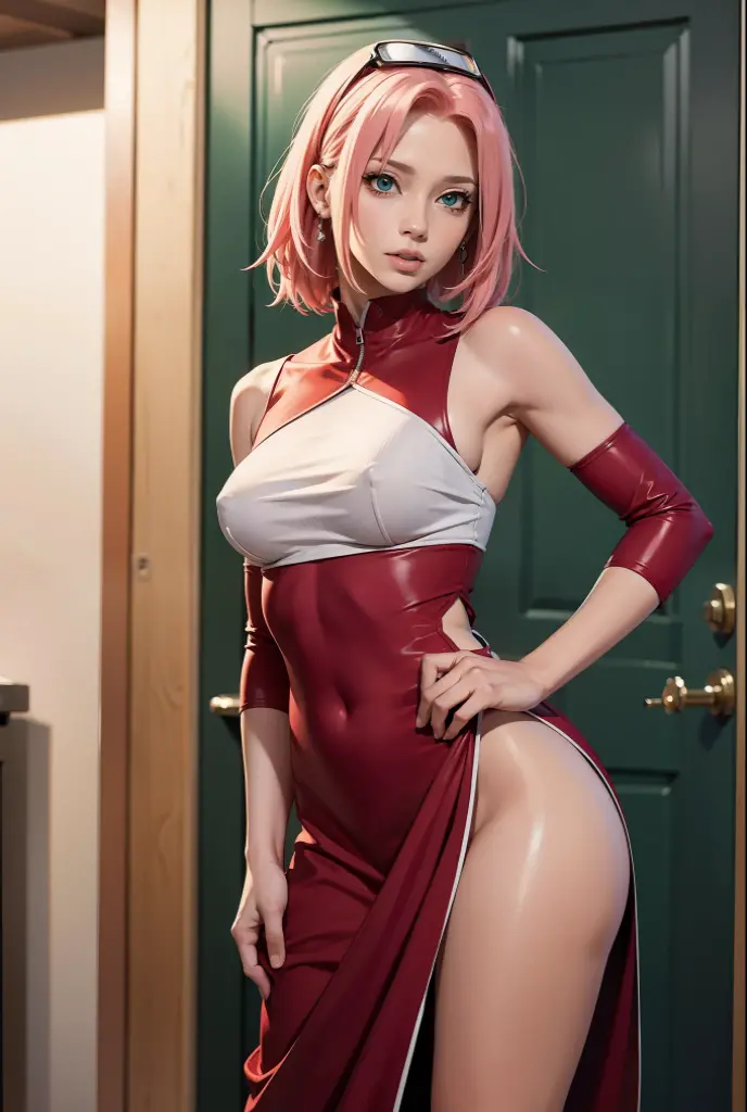 Sakura haruno, ((solo)), alone, ((forehead the show)), elegant,wearing a red flowery dress, pink hair, delicate, young, long hair, detailed face, high definition, ((full body)), full body, ((serious)), in a garden, looking at the moon, she is a beautiful woman of success, face with high quality,CEO, defined eyes, high definition, sharp, sharp features, red bow in hair, Trending on Artstation, by Rhods, Andreas Rocha, Rossdraws, Makoto Shinkai, Laurie Greasley, Lois van Baarle, Ilya Kuvshinov and Greg Rutkowski, show nipples, medium breasts, show vagina, spread legs.