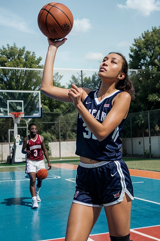 Children playing basketball match