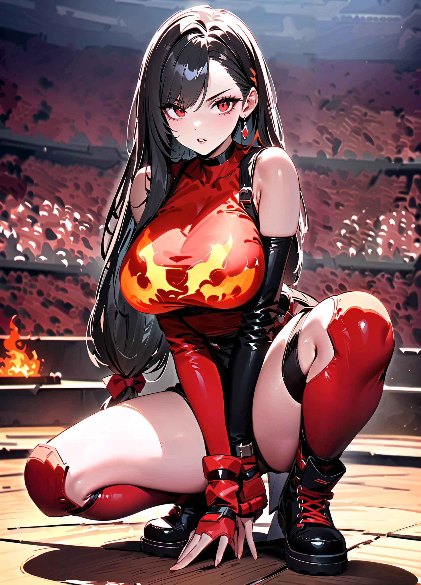 Expressiveh, score_9, score_8_up, score_7_up, high quality, highly detailed, 1girl, (large breast:1.2), inverted nipples, breasts out, nipples, bouncing breasts, legs spread, score_9,score_8_up,score_7_up, expressive eyes, feminine_expression, sultry and seductive, good facial details, deep cleavage, (long styled black hair), (bubblebutt), genderswap, black eyes, Masterpiece, red lipstick, score_9, score_8_up, score_7_up, score_6_up, score_5_up, score_4_up, 8k, (Nyantcha Style), Expressiveh, floox style, absurdres, best quality,
, braids, brown-skinned female,
1girl, closed mouth, contrapposto, huge breasts, cleavage, (cameltoe), simple background, solo, curvy figure, voluptuous, hourglass figure, thick thighs, (round hips),huge ass, sweating, wearing sports bodysuit, black bodysuit and skin-tight pants, black skin-tight full-sleeve top , looking at viewer, standing, arms on hips, from front, cowboy pose, blurry background of stadium, ((masterpiece)),
