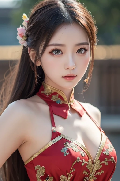 <lora:xiaodan:0.85>, Chinese theme, raw color photo, long shot, realistic, 1girl, a 21-years-old girl, in Zi Jin Cheng, sexy hanfu, best quality, detailed eyes, beautiful and symmetrical face, slim body, detailed hip, small breast, serious expression, photorealistic, lighting, nighttime, dynamic_color_range