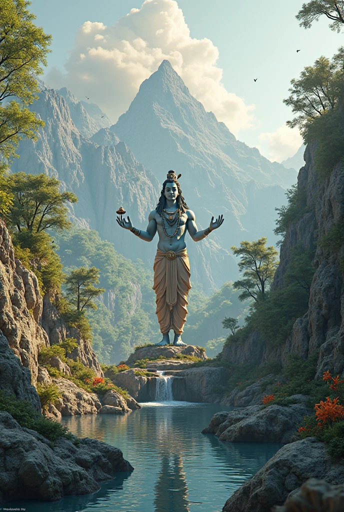 Small Bholenath made of water and stone with beautiful temple and forest