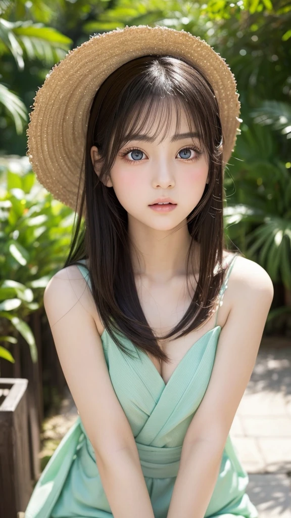 masutepiece, Best Quality, 8K, 14years, , the absurdity of life, award winning portrait, Solo, はにかんstick out your tongue、neons, Idol face, violaceaess, gardeniass, Delicate girl, Upper body, Digital SLR, Looking at Viewer, Candid、stick out your tongue、Keru, Thin arms, Professional Lighting, Film grain, chromatic abberation, (Eyes and faces with detailed:1.0), (Bokeh:1.1)、Cool swimwear)))、SFW:1.5)))、