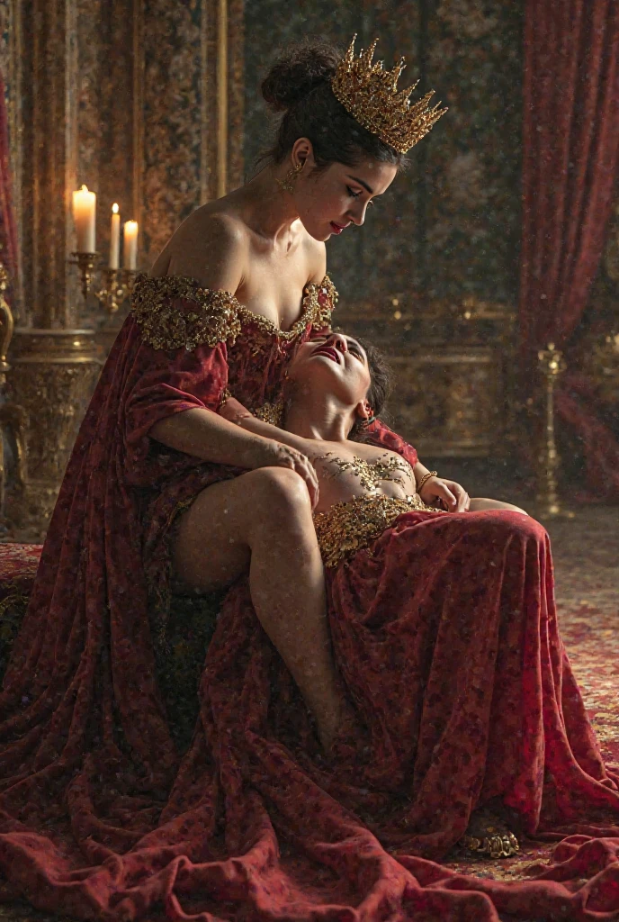 (masterpiece, best quality, 8k:1.5), (empty background, dramatic, beautiful eyes, ballet tights, crotch bulge:1.5), (2 androgynous males, prince castrates (rat king, scared, desperate, groin pain), nutcracker ballet:1.65)
