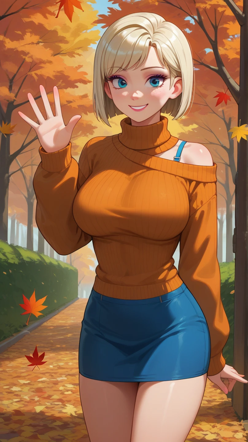 masterpiece, best quality, 1girl, solo, darjeeling \(girls und panzer\), large breasts, looking at viewer, blush, (grey dress), long sleeves,cowboy shot, pose, outdoors, autumn, autumn leaves <lora:Darjeeling:0.5>