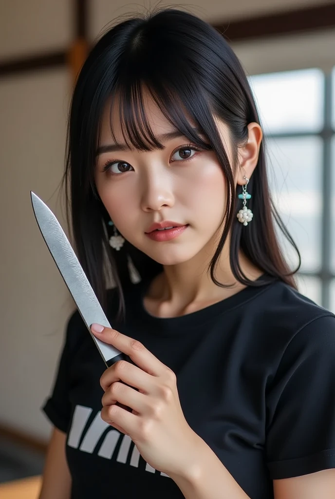 (sfw), 8k, RAW photo, Fujifilm eterna style photo, horror, (night:1.4), (bottom lit:1.4), facing viewer, upper body portrait, a girl holding a bloodstained cooking knife wearing (dignified gown:1.2), slender, crazy (creepy smile:1.3), detailed face, (highly detailed:1.4), pale skin, BREAK by Alyssa Monks , Annie Swynnerton , Beatrix Potter , Andrea Mantegna , Marco Mazzoni , Sara Wollfalk , Carlos Cruz-Diez , Saturno Butto , John Totleben ,