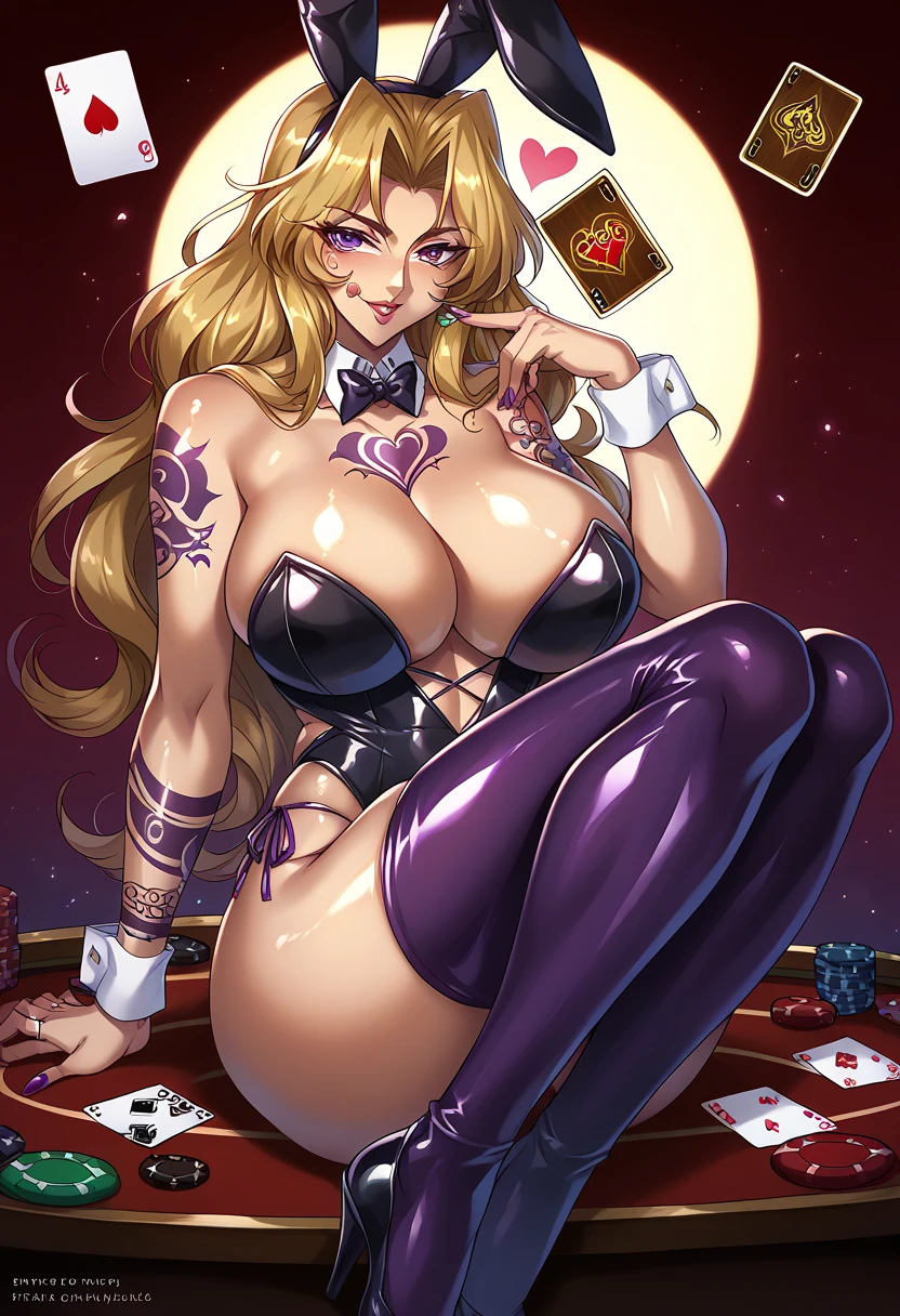 nsfw,Masterpiece、Cowboy Shot、One hand on hip、phsaber,Artoria、((Big Breasts))、(smile)、((Completely naked))、((vivid purple sexy high leg panties))、Calm expression、(((Close your mouth)))、((Inside the casino))、Shiny Skin、(Smile)、Vivid Green Eyes、Big eyes、Detailed eyes、Toned thighs、Around 30 years old、Above the knee socks、Glamorous Girl、Sexy pose、Five fingers、fellatio