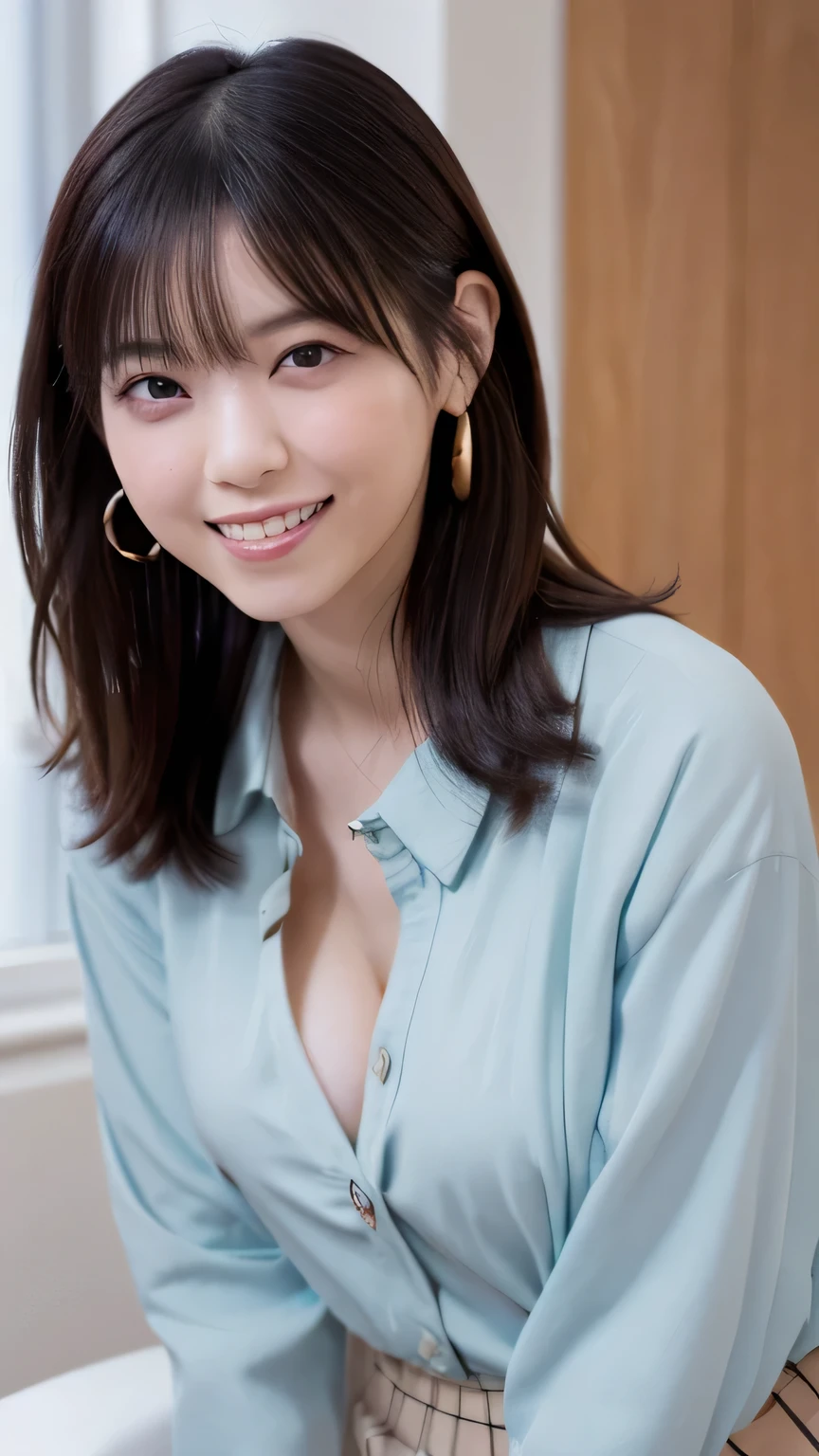 (ultra realistic) cute japanese girl, black hair, happy