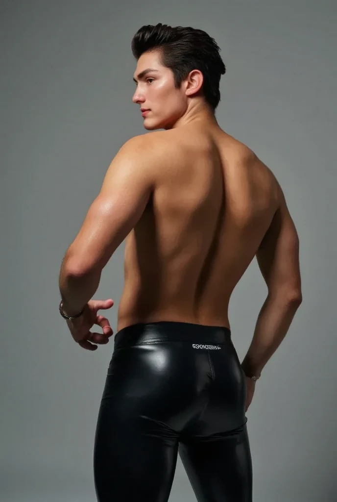Japan man，Handsome muscular young teenage boy wearing black micro thong , standing backward, showing his huge muscular butt ,youth，Best quality, crisp quality, Masterpiece, Highest resolution, Highly detailed, Red latex jumpsuit, love heart，chest muscle，Full-body muscular figure，night club，mtu