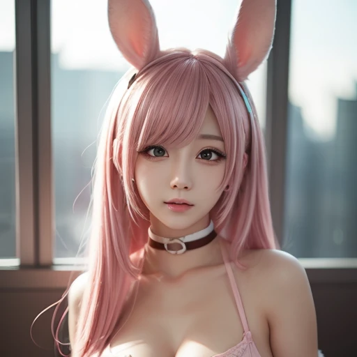 ((((Pink beautiful hair))))、((small head))、Beautie、Beautuful Women１０a person、Japan Idol、(Perfect body:1.1)、(年轻)、(Beautiful pink hair with short wavy:1.2)、(((8K))、(( Raw photography)))、(((bunnygirl))、(Highly detailed 8k wallpapers)、(extremely delicate and beautiful)、(​masterpiece)、(top-quality:1.0)、(超A high resolution:1.0)、beautiful  lighting、Perfect Lightning、realistic shadow、[hight resolution]、 Detailed skin、ultra-detailliert、thin clavicle、perspired、爆乳、huge tit、beutiful breast、red blush、Photorealsitic、Lifelike face、realisticeyes、is looking at the camera、a smile、 Lips with pink lips、natural make up、The best very happy smile、((best qualtiy)), ((tmasterpiece)), huge filesize, ultra-detailliert, hight resolution, ighly detailed, top-quality, ​masterpiece、full bodyesbian、Three-dimensional depiction、A sexy、photostudio、open one's legs