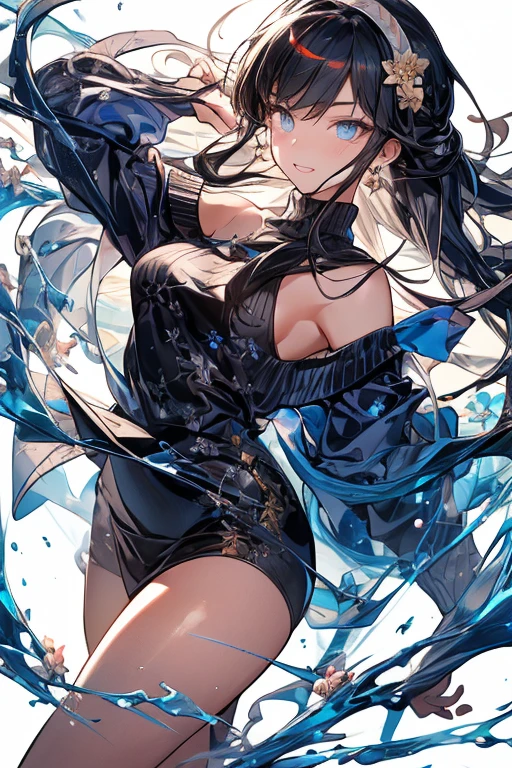 short girl, 1girl, solo, masterpiece, highres, solo, 8k, detailed, perfect face, best quality, (ultra high quality), (looking at viewers), (armpit), bare arms, small breast, sideboob, black hair, long hair, ponytail hair, hair bangs, green eyes, chinese dress, slim body, upper body, smile, hand up