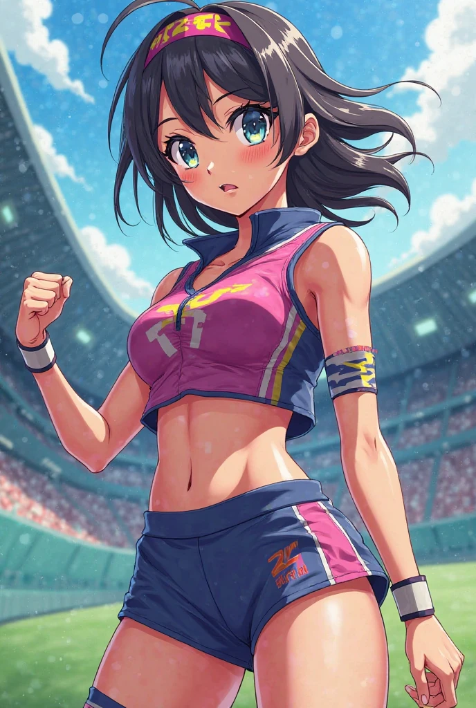 (highest quality:1.4)、High resolution、detailed background)、(detailed beautiful face:1.4)、anatomically correct、moderate chest、attractive ass、brown hair、braided bob、ponytail、realistic、perfect body line、thick thighs、emphasize the buttocks、healthy、
(Close-up of the buttocks from a low angle:1.4)、(Super close-up shot from just below the ground)、(Beautiful girl looking back)、athletics stadium、Staring at me with cold eyes、
Opt for fitted crop tops and bodysuits、
The mesh design on the back and sides and the lace-up details give it a sexy look.、
We recommend high-waisted fitted running shorts or leggings、
Design with cuts and mesh panels that accentuate the body line、
Choose running shoes that fit well、Bright colors and chic designs、
Opt for a simple sports watch and a thin headband.、
It is important to avoid excessive accessories in order to emphasize sexiness.、
Choose items that you can wear with confidence, such as a fitted sports bra or a tank top that exposes a moderate amount of skin.、cute
