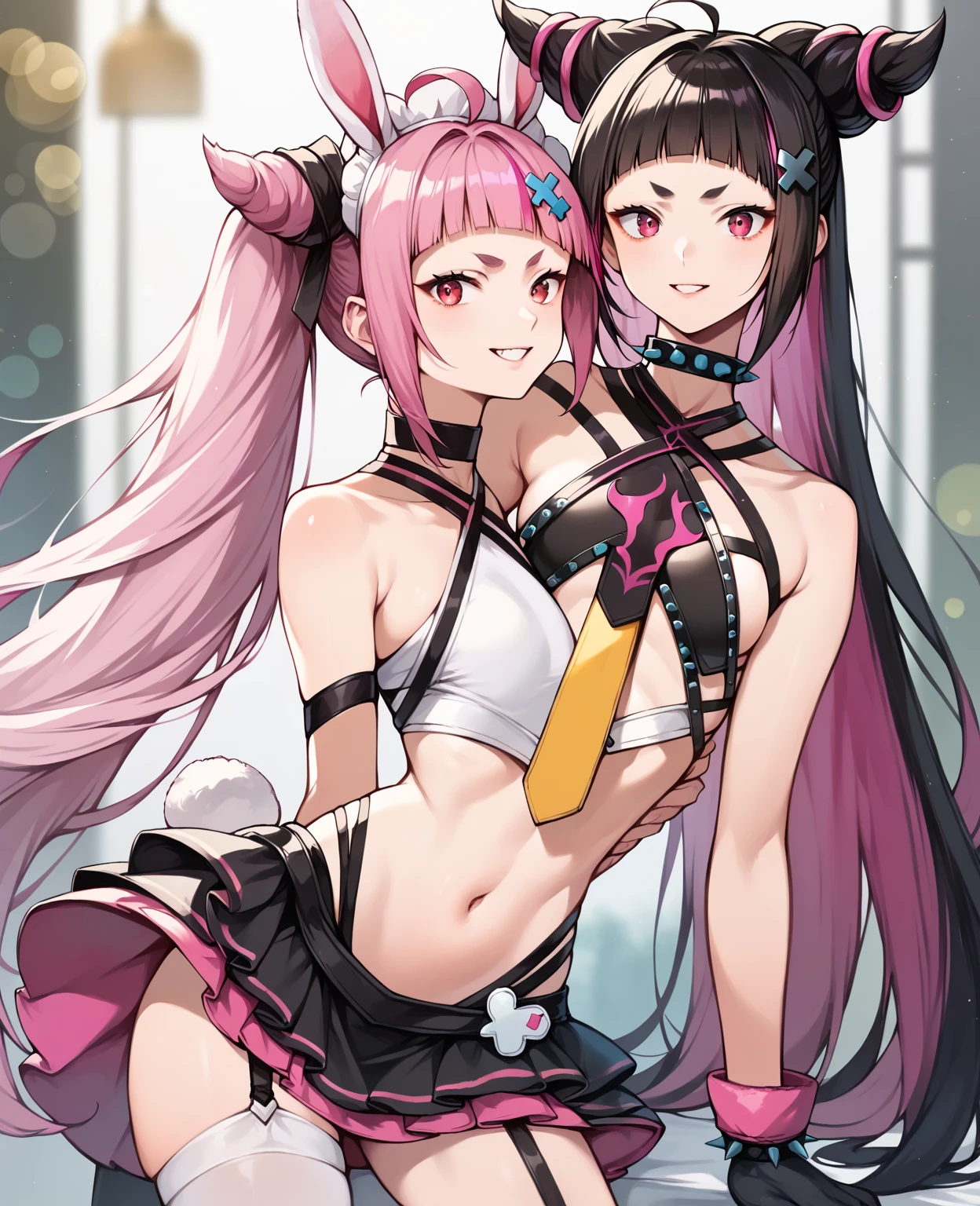 Juri Han (Street Fighter), white harem pants, crop top, spiked bracelets, gloves, midriff
masterpiece, best quality, absurdres, evil smile, night, city