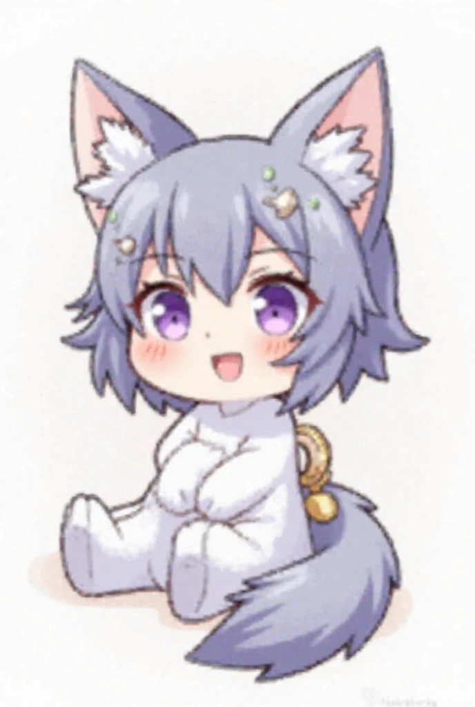 masterpiece, high quality, by sususuigi, chibi, absurd res, elh, 1girl, solo, furry female, cat girl, (white outline:1.3), (detailed eyes:1.2), looking at viewer, :3, smile, orange eyes, red eyes, (body fur:1.15), (elhattire:1.1), strap, fur-trimmed sleeves, fur-trimmed boots, white boots, black pants, sitting on floor, cat ears, grey hair, short hair, shiny hair, earrings, facial mark, animal nose, striped tail, striped sleeves, simple background, blue background, gradient background, (8k hd, hdr:1.1) <lora:elhV2:1>