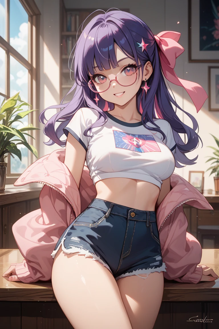 ((( character : teenager : Tzuyu : nerd : fit body : braided hair : glasses :  : sitting  ))) /photography of a 20yo woman, perfect face, masterpiece, bra, underwear, white_bra, white_panties
