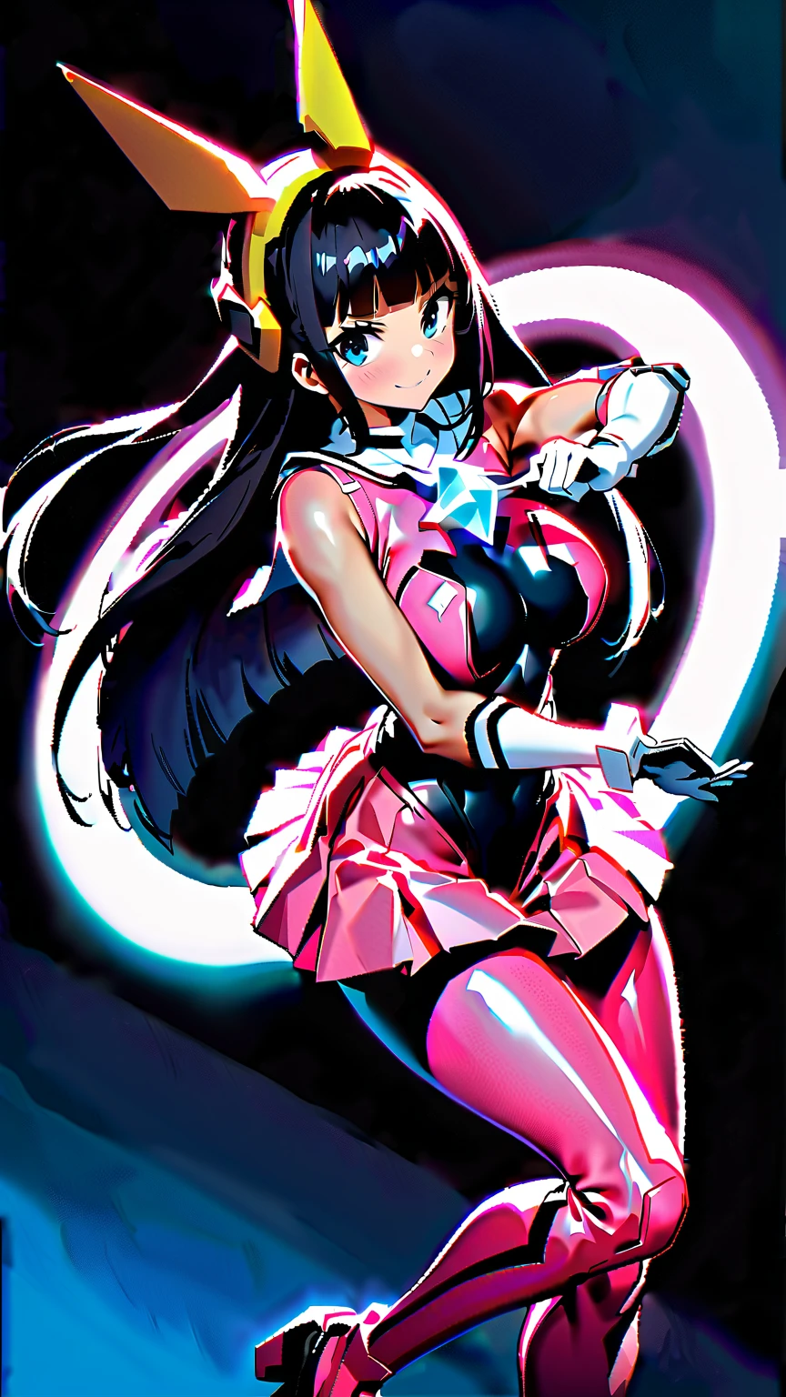 (Musa:1.5), (large fairy wings), purple hair, twintails, (pink and yellow two piece outfit), purple eyes, bangs, (purple and yellow background, music notes floating), (realistic:1.2), (masterpiece:1.2), (full-body-shot:1),(Cowboy-shot:1.2), neon lighting, dark romantic lighting, (highly detailed:1.2),(detailed face:1.2), (gradients), colorful, detailed eyes, (natural lighting:1.2), solo <lora:WinxClubEnchantixMusa-10:0.9> <lora:add_detail:0.3> <lora:BeautifulEyes:0.6>