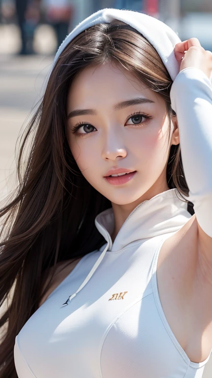 masterpiece, Highest quality, Realistic, Highly detailed CG integrates 8K, 8K,(Very beautiful face, Beautiful Lips, Beautiful Eyes), Exquisitely detailed face,1 Girl, Very beautiful girl,Exquisite eye makeup,Subtle eye detail,The best example of four fingers and one thumb,Toned figure,Nice and beautiful smile,明るいLong Hair,transparent, Quality hair,(masterpiece, Highest quality:1.2),alone,The eyes are exquisite and delicate,Brown Hair、Long Hair、Pink Lips,blue eyes,Big Breasts、Wavy Hair、(((racequeen:1.0)))、Japanese、25-year-old female