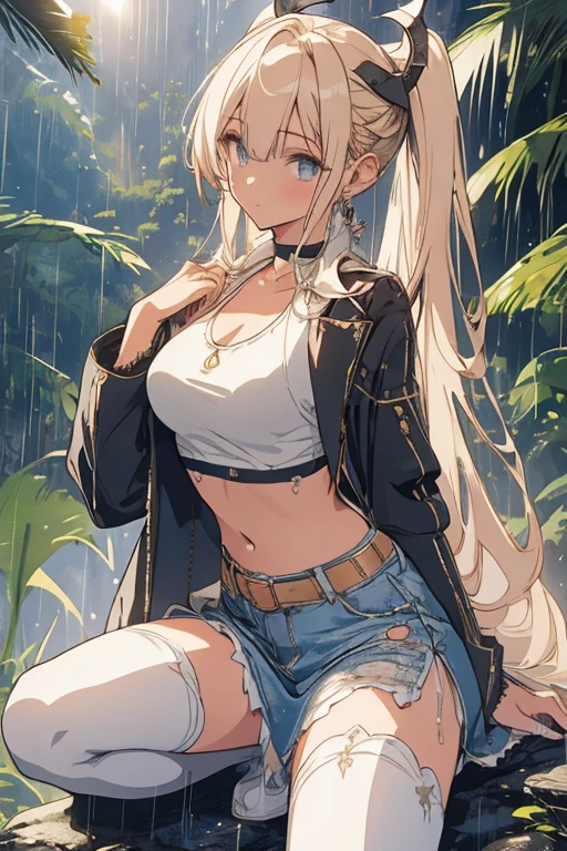 highest quality、All limbs、full finger、((one beautiful woman))、Beautiful busty woman、(((straight hair woman:1.3)))、long hair、((Women with blonde hair)))、big smile、(((Black knitted leotard:1.3)))、(((yellow super shorts:1.5)))、garden、squirt、hands on hips