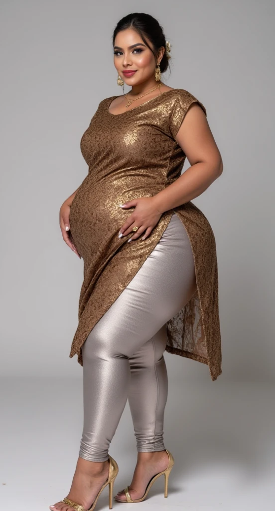 MASSIVE HIPS, MASSIVE BUTTOCKS, translucent (khaki plastic) leg warmers, UHD, She's a dark skin melanin Goddess, translucent puffy MASSIVE sleeves skirt, rural sidewalk, with infinitely small waist, tiny thin waistline, tiny waist, high top fade cut, no nudity