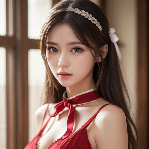 (1. Mechanical Girl)、Highest quality、masterpiece、Ultra-high resolution、(Photorealistic:1.4)、RAW Photos、1 girl、Blonde、Glowing Skin、(((1. Mechanical Girl)))、(LED Lamp Mechanical Helmet)、(Small LED Lamp)、((Ultra-Realistic Details))、Portrait、Global Illumination、Shadow、Octane Rendering、8K、Super sharp、huge 、Bare skin exposed in the cleavage、Metal、Intricate decorative detailore about Japan、Very intricate details、Realistic Light、CGSoation Trend、Red eyes、Shining Eyes、 the camera、Neon detailed mechanical li(Mechanical vertebrae attached to the back of the blood vessels connected to the tubes、Attaching a mechanical cervical vertebra to the neck、Sit on、(Wires and cables connected to the head)、Gundam、Small LED Lamp、
