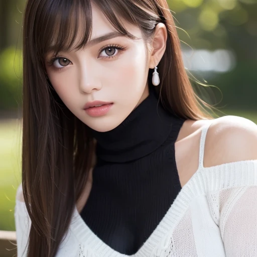 1girl,(wearing a sleeveless turtleneck sweater:1.4),(RAW photo, best quality), (realistic, photo-realistic:1.4), masterpiece, an extremely delicate and beautiful, extremely detailed, 2k wallpaper, Amazing, finely detail, extremely detailed CG unity 8k wallpaper, ultra-detailed, highres, soft light, beautiful detailed girl, extremely detailed eyes and face, beautiful detailed nose, beautiful detailed eyes,cinematic lighting,autumn scenery,maple trees in autumn,outdoor,sunlight,perfect anatomy,slender body, <lora:yunocy_lora:0.8>,wavy hair,lipstick
