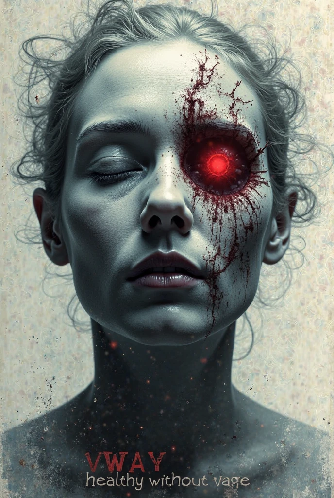 "In English: A beautiful and well-designed vape poster featuring a frightening image of a patient. This poster includes the slogan: 'NO WAY – Healthy Without Vape.'"