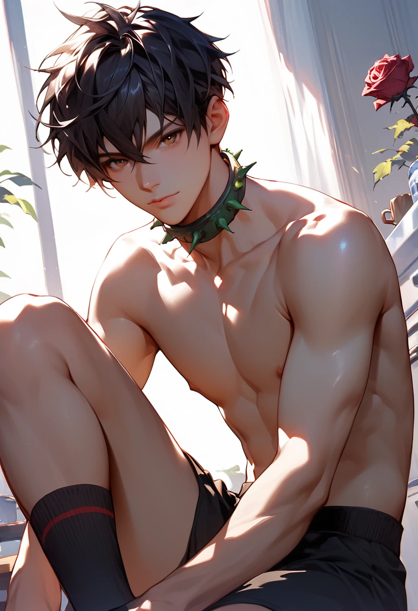 nsfw, extremely detailed,wallpaper,14 years old boy,slave,collar,city,rain,wet,athletic body,(thin waist),short boxer briefs,skinny,barefoot,handsome,cute,beautiful detailed eyes,solo,flat chest,thin thigh,(muscle:0.6),short hair,solo,Pointy ears,(myli:0.7),tears,pain,, masterpiece, best quality,