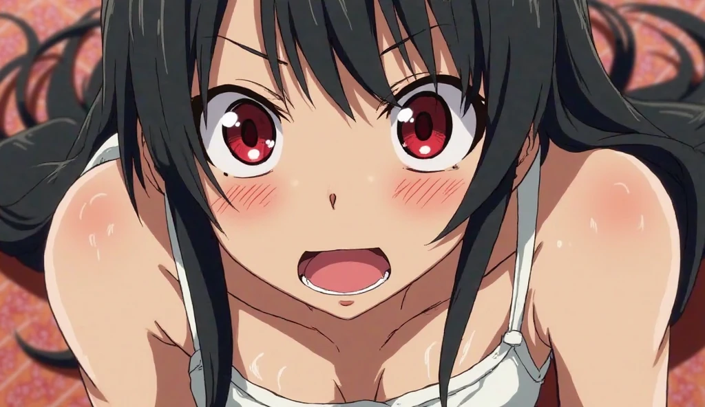 1girl, aster nemesis, dark-skinned female, black hair, very long hair, yellow eyes, flat chest , twin tails, looking at viewer, (((dark cave))), , tanned body,(((Sweating))), ,(((fellatio))),(nsfw),8yo,lying on back,smile,pov,(spoken heart)