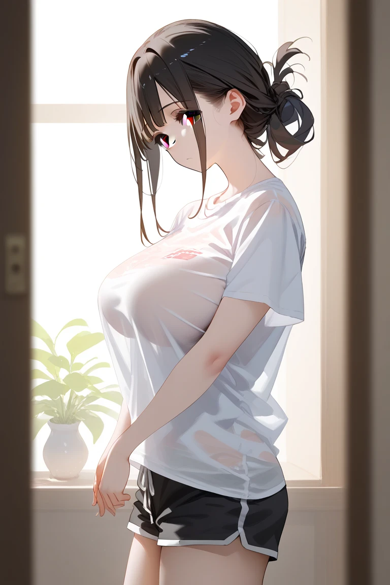 (masterpiece、top-quality、absurderes:1.3)、illustratio、Medium bob、(pov hand)、grabbing on breasts、huge tit、Bewitching girl、Seductive Girl、Write、The upper part of the body、shorth hair、Loose shirt、a bed、Perfect human body、(((((sweat,Lower grade)))),steam,