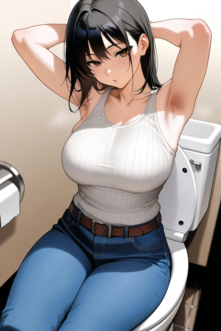 male,penis,Sexy Woman,ponytail,Cum in mouth,deep throat ,Jeans Shorts,私の口の中にpenis,toilet