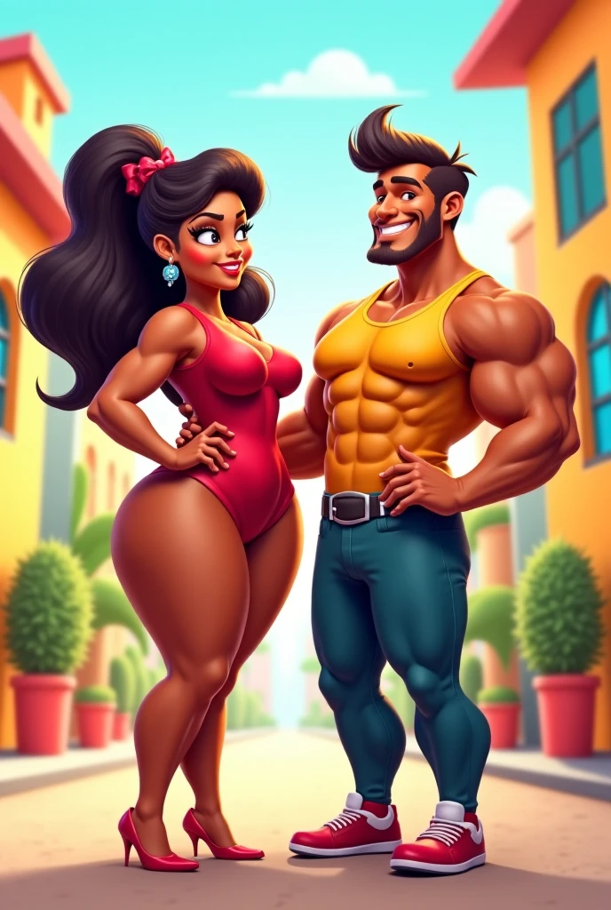(SFW)Inspirado na arte de John Buscema,1 garota, cabelos encaracolados longos, pelos castanhos, olhos negros, corpo delgado, middlebreasts, sorridente, usando uma camiseta de mangas brancas, shorts rasgados, Foot sneakers, standing posing, apreciando a vista, de cima de uma escadaria de um parque florestal, cena detalhada, cena perfeita,(SFW)