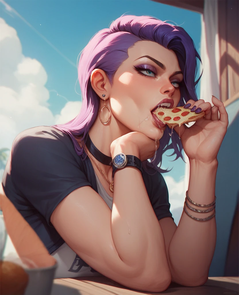 score_9, score_8_up, score_7_up, score_6_up, score_5_up, 
a girl on her knees licking a sandwich, 
<lora:EatfreshPDXL:1>, eatfresh, freshcock, 
solo, 
melody \(projektmelody\), purple hair, large breasts, 
crop top, 
close-up, 
from above, 
flat color, anime, 
suggestive, one eye closed, looking at viewer,
high resolution, Masterpiece,
uncensored, rating_explicit,