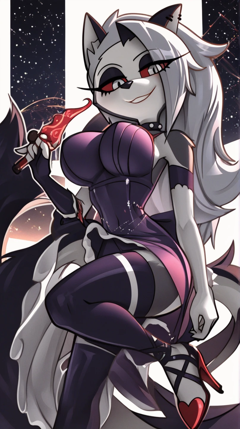1girl,tall,mature female,30s,sensual face,black langerie,cleavage,black armor,medusa hair,sexy,pointy ears,(mgedemon),(((red skin))),night,red moon,night sky,floating,full body,smile,dancing on sky