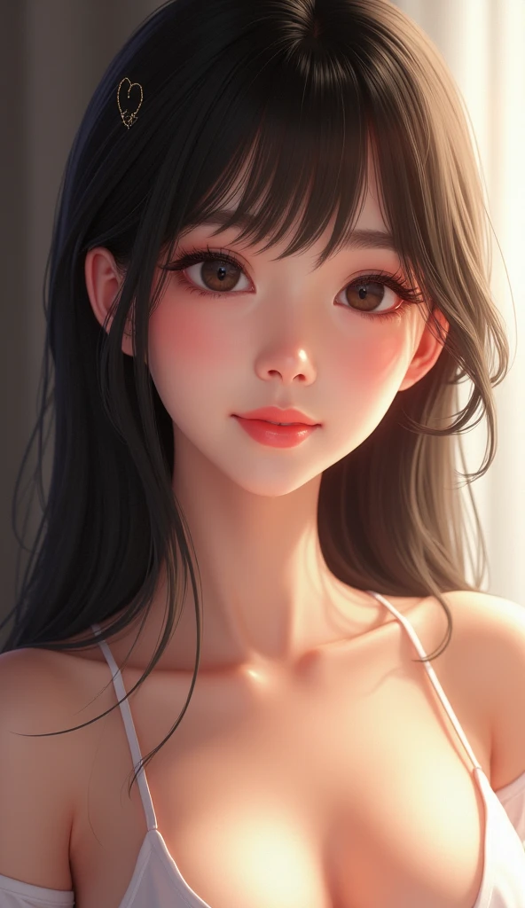 close up of 20 year old slim woman nsfw no dress,  without sleeves, dark eyes, legs, long black hair, pulled back into a ponytail, Stunningly beautiful works of art, Maximalist, by Artgerm, Аниме 8K, 8k photo, trending on artstation.