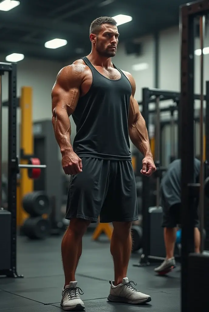 Entrenador de gym musculoso motivando a los demas