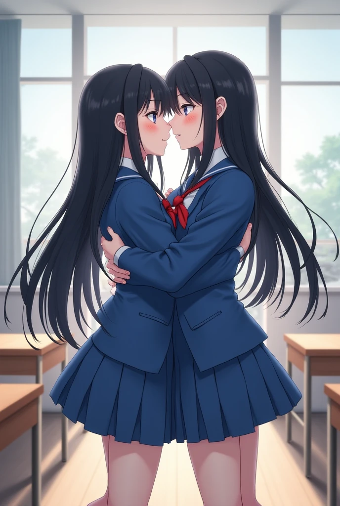 two girl、uniform、kiss、hug each other