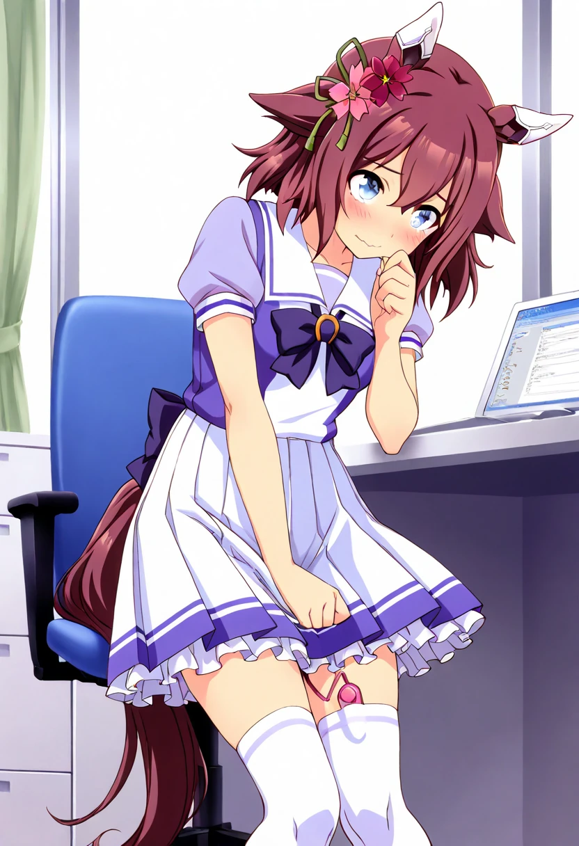 full body, barefoot, masterpiece, a beautiful schoolgirl, (fantasy library background), erotic photoshoot, bent over a desk, from behind, schoolgirl and schoolboy uniform, shackles on legs, cow bell on choker, happy face, looking to the viewer, big open eyes, blush, footjob penis 