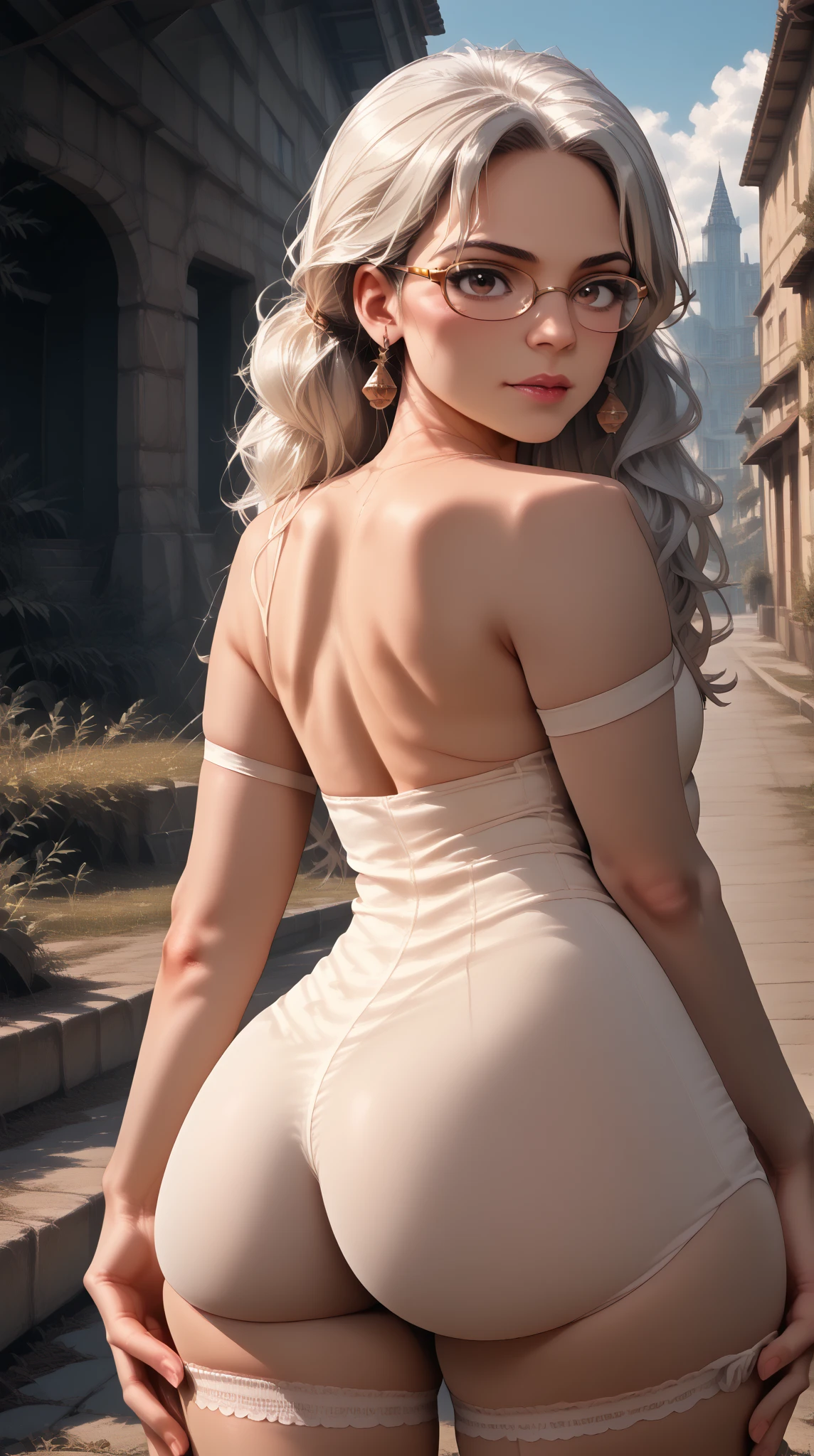 REALISTIC VISION 1.4, BETTER VAE,sharp focus, ultra detail, 32k,realistic photo, intricate details, kitsune, intricate details ,woman, nine tails,intricate details,intricate details,big , Voluptuous body, intricate details, Miko,clothes long white dress with red details intricate details,tattoos intricate details,full body, orange eyes, backwards, looking back