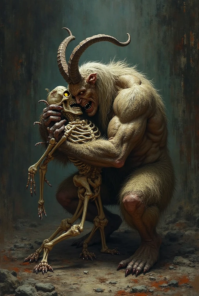 "A sublime work of art depicting a goat trying to sell a bear's skin. Uhd, hyperdétaillée, rendu proche de la perfection."