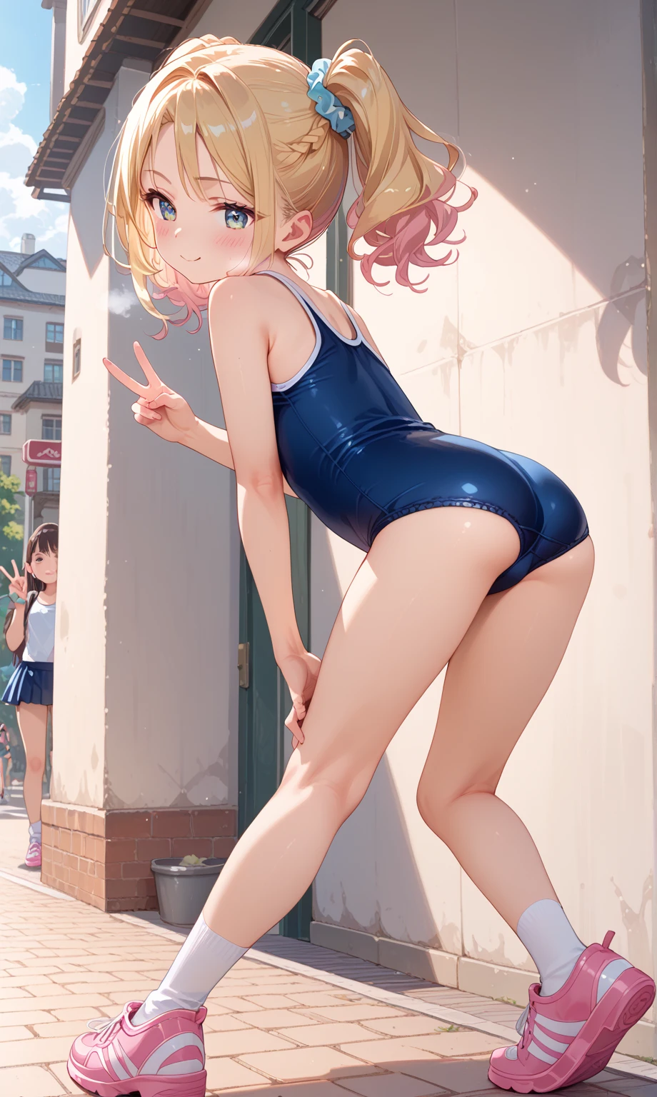 pieces fly,masterpiece,highest quality,Super detailed,High resolution,High resolution,8K portrait,unity,8k壁紙のHigh resolutionCG,unity 8k wallpaper,cute type,a bit:1.5,upon:1.5,Highly detailed CG unity 8k wallpaper,realistic,real person,cute type,a bit,portrait photography,shiny skin,High resolution,(10 old:1.2),(1 girl),beautiful clear eyes,very detailed explanation,delicate face,nice lips,slender body,flat chest,same,thin waist,thin legs,(school poolside:1.6),cute type,perfect face,seriously,(blush:1.5),((cute:1.5)),(golden hair ponytail:1.3),((medium breasts:1.3)),((navy blue school swimsuit:1.2)),((clothing lift:1.5)),(I have nipples:1.2)、detailed explanation,vagina,vaginaを表示,(spreadlegs),spread、((vagina内で絶頂:1.8)),((asshole big anus:1.4)), detailed explanation vagina,Show butt hole、distress, blush:1.5, think back:1.5, (open anus:1.6),((look back1.5))