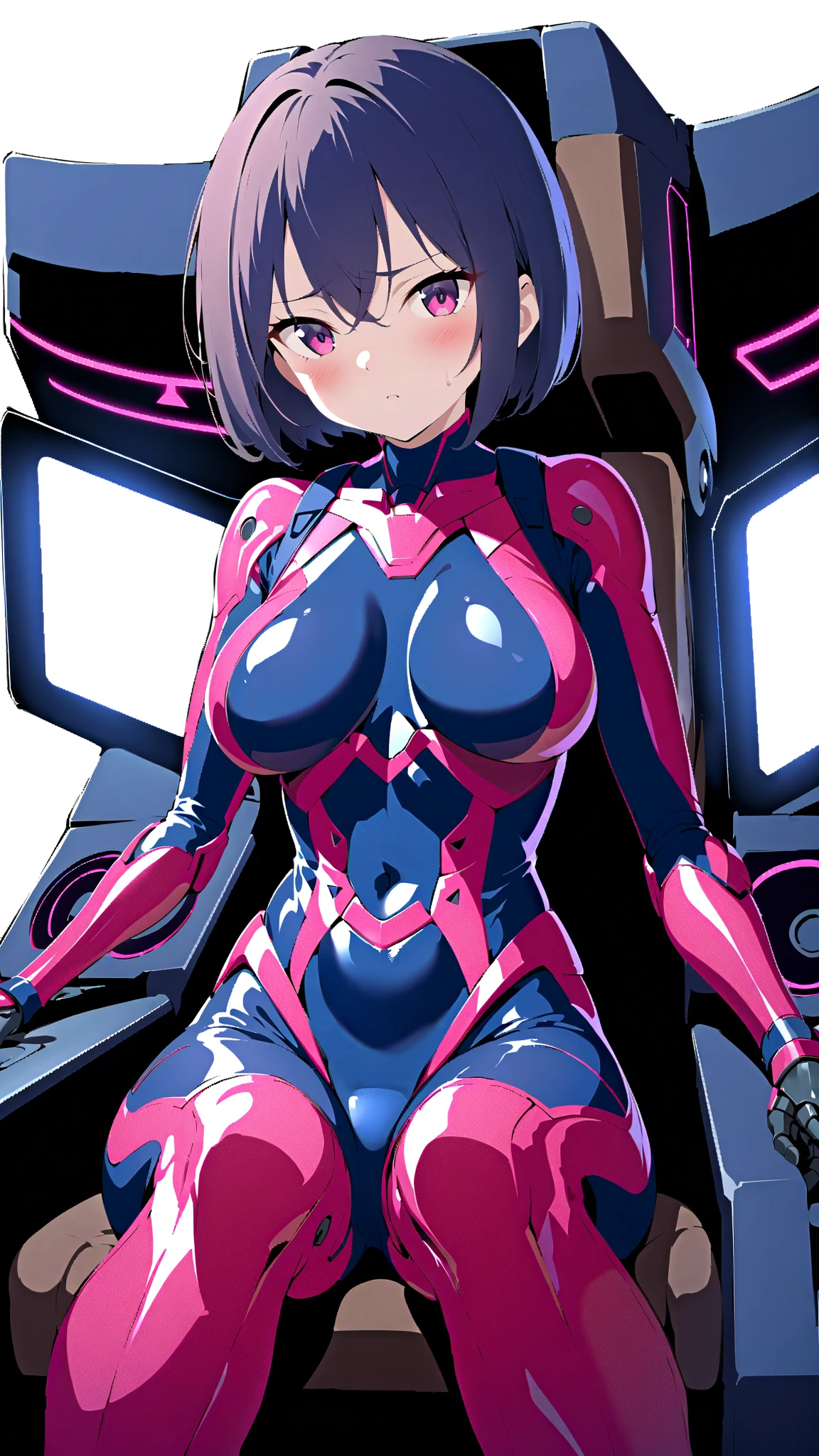 (Ultra flat, Flat Shading), Honors Type, Really blushing, 17years old, high school girl, Wearing a checkered pleated mini skirt, Short bob cut brown hair, Glasses, Sweaty healthy body, ((cyber punk))(SF body suit,sci-fi headgear,high heel long boots)Mesgaquismiles, ((very big butt))((Panties are visible))((lace lingerie,Shiny satin pink panties))((full back panties))(from behind)(ass focus)((from below)), Ultra-realistic, early morning, Breeze Skirt Lift, (Spread your legs:1.0),(You can see her pubic hair sticking out of her panties)