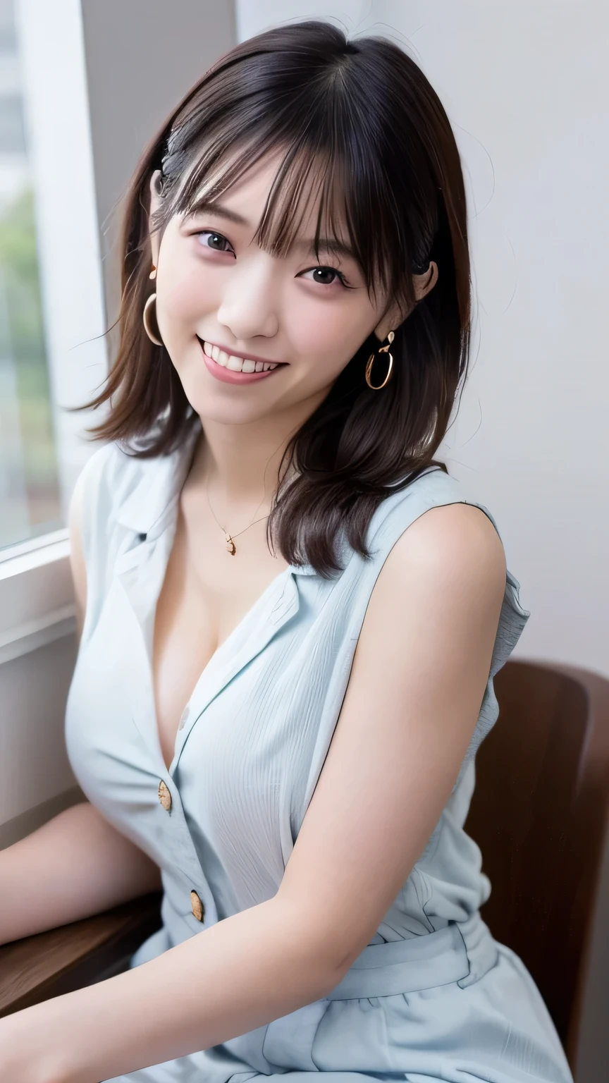 ((8k:1.27、highest quality、masterpiece、Super high resolution:1.2))、 cute japanese woman, 20's、(beautiful feces:1.1)、1 girl、High School Teacher、white knitwear、Flared skirt in pink color、Attractive erotic panties、(big breasts:1.8)、cleavage、seductive hips,black hair、Clear black eyes、short hair、Beautiful woman、high school classroom、evening、enchanting smile、beautiful skin、Wonderfully beautiful limbs、Hand 5 fingers、professional lighting、professional photography、