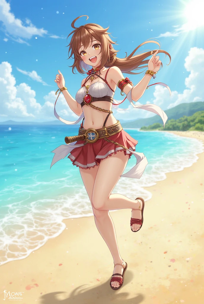 Jaycee has brown eyes and long brown hair running the length of her back. Her swimsuit DLC has her wearing a western style bikini with ribbons hanging loose from her bikini top, as well as brown heeled sandals. The bikini is available in three color schemes; brown, pink and white or white with red floral designs. She still wears her luchadora mask while wearing this outfit, and wears a two-feathered traditional necklace around her neck.   SPARKLE; GLITTER