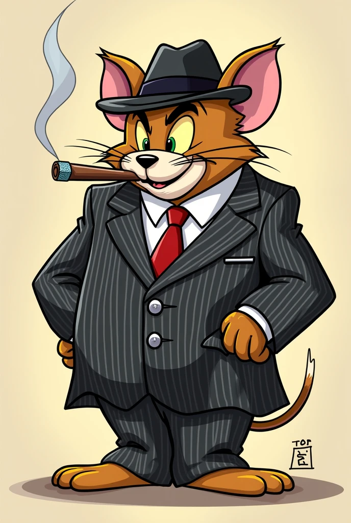 There is a cartoon Rat smoking in a suit, anthropomorphic gangster Jerry, Tom and Jerry