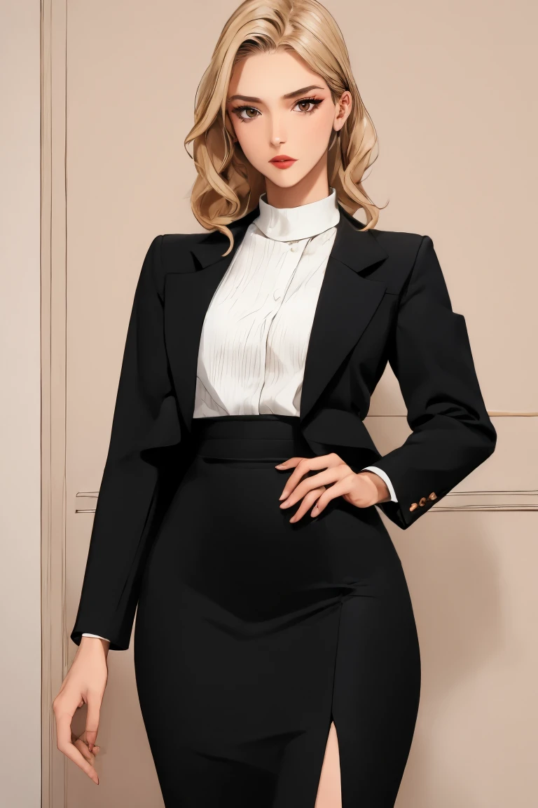 a woman walking in the office hall, a white wall, a grey table, plants, sexy poses, blur background, focus,
(((masterpiece))), ((best quality)), ((intricate detailed)), ((Hyperrealistic)), absurd res, milf, mature woman, perspective, highly detailed, illustration, 1girl, ((large breasts)), perfect hands, detailed fingers, beautiful detailed eyes, short hair, blonde hair, blue eyes, nametag, CEO, (business outfit:1.2), open blazer, shirt, tight skirt, black choker, earrings, detailed background, bedroom, perfect eyes, seductive eyes, looking at the viewer, from back, <lora:GoodHands-beta2:1>